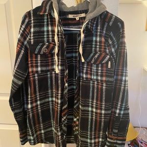 Rip curl plaid button up hooded jacket